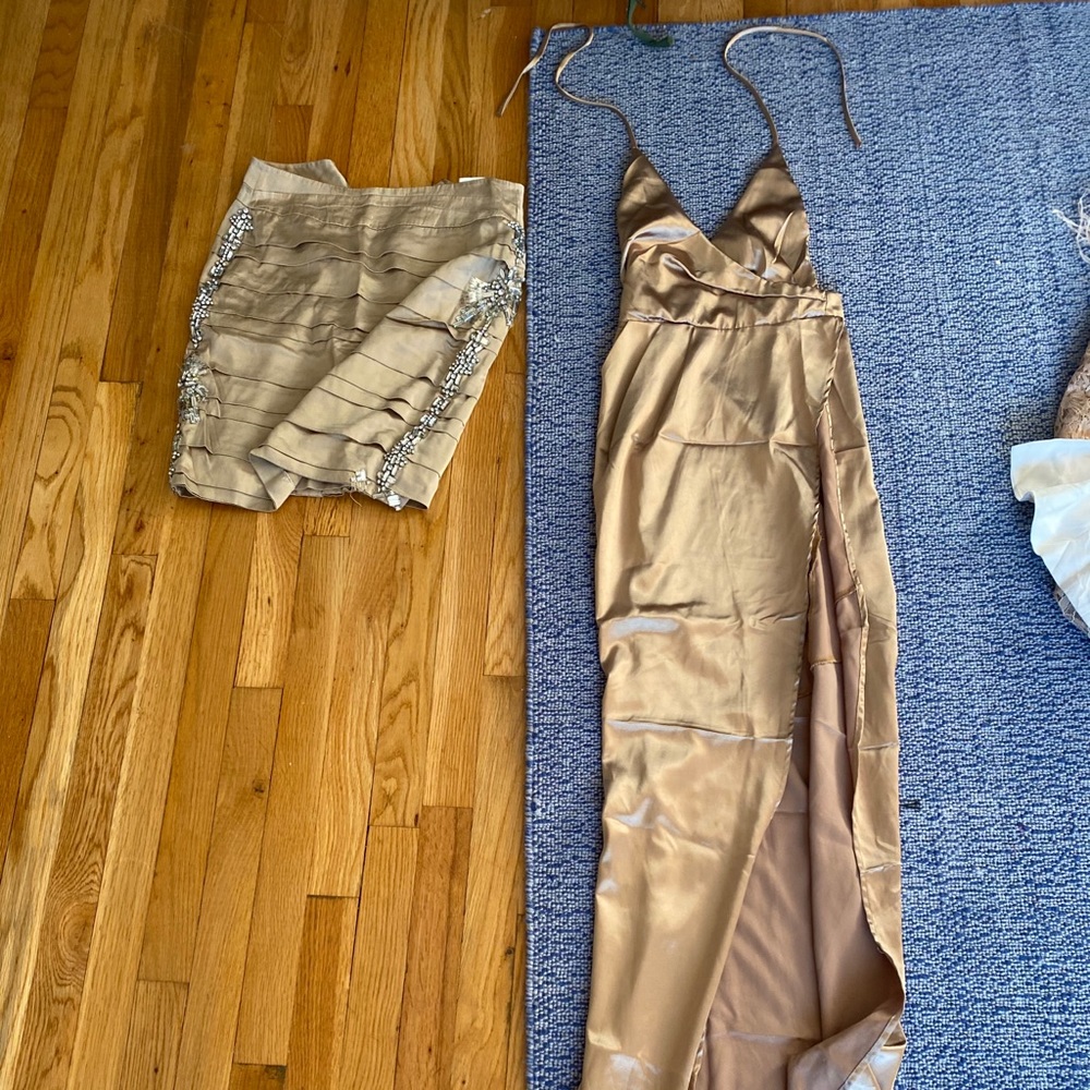 gold party dress and skirt xs